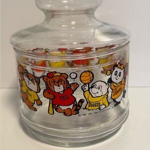 Vintage Hallmark Shirt Tales Glass Candy Jar with Lid 1982 Pammy Bogey Digger